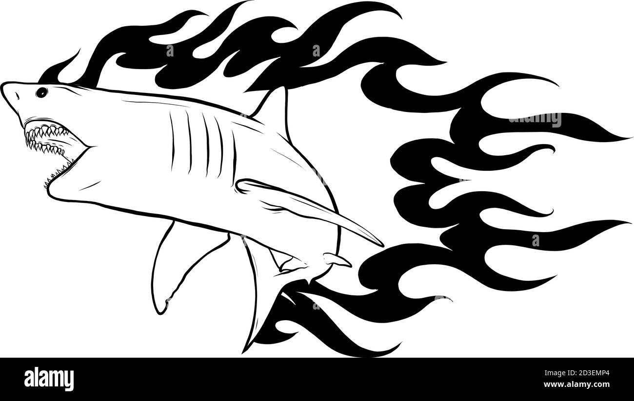 Emblema squali e Fire vettoriale illustrazione disegno Illustrazione Vettoriale