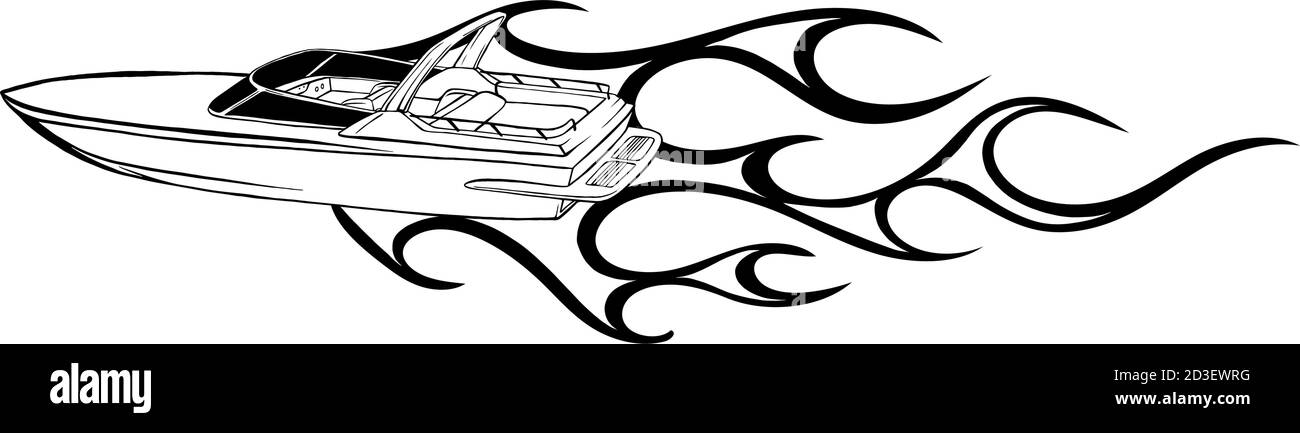 Illustrazione vettoriale di un motoscafo veloce sull'acqua Illustrazione Vettoriale