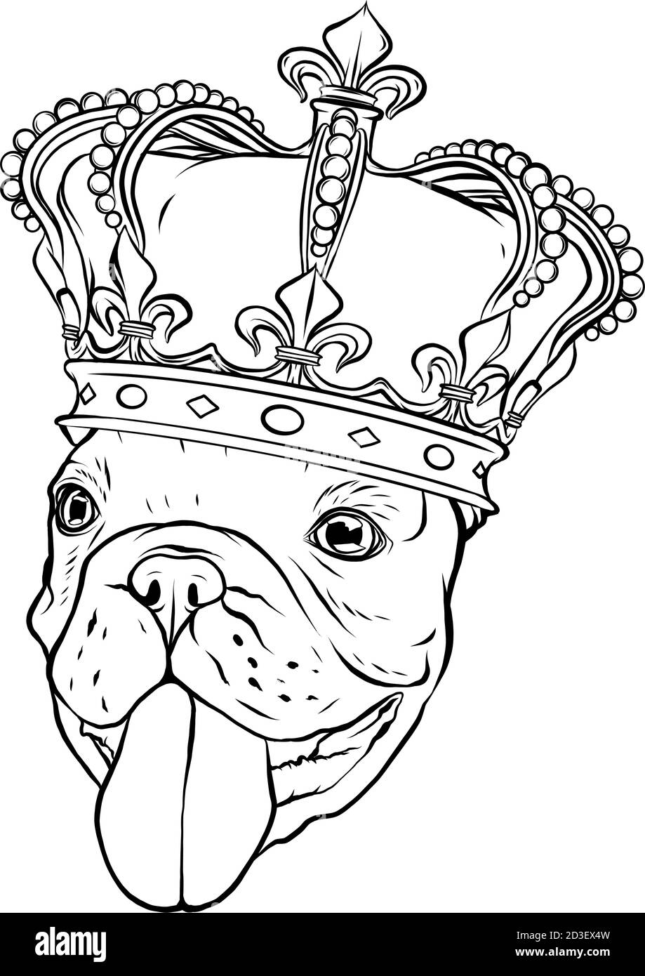 PUG Dog con corona su sfondo bianco Illustrazione Vettoriale
