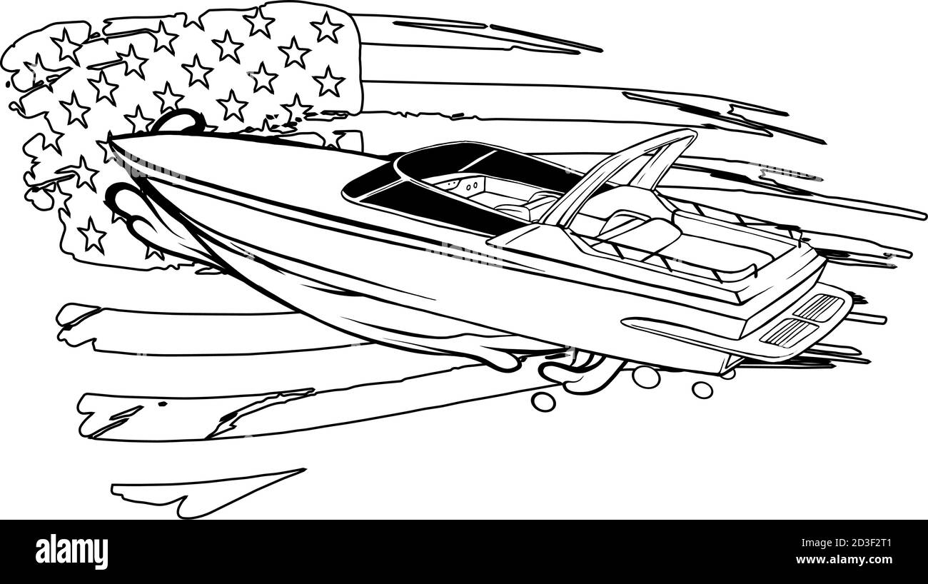 Icona vettore piatto del motoscafo. Simbolo grafico per l'illustrazione del viaggio e del turismo Illustrazione Vettoriale