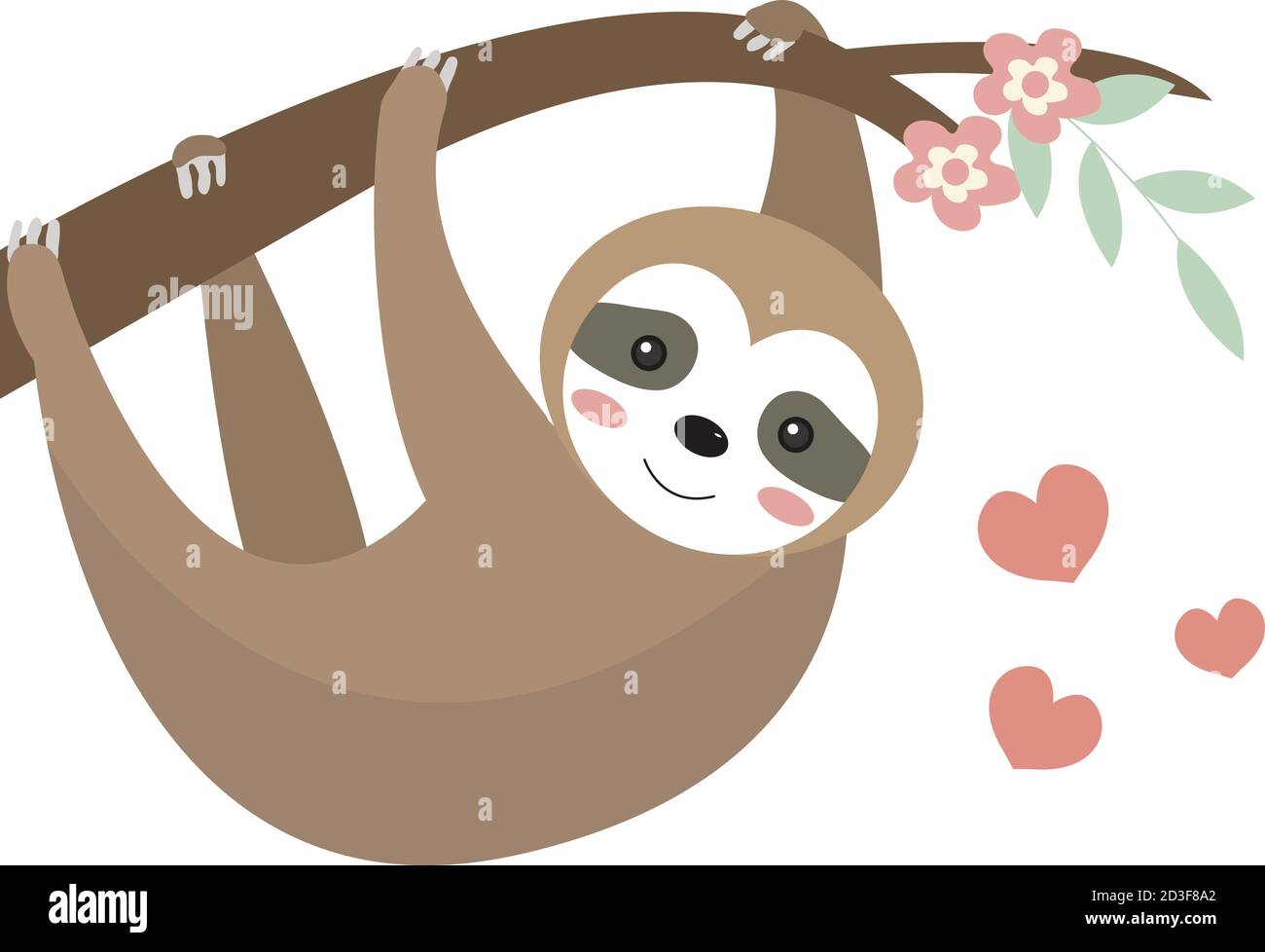 Cute sloth icona piatta, stile cartone animato. Illustrazione vettoriale Illustrazione Vettoriale