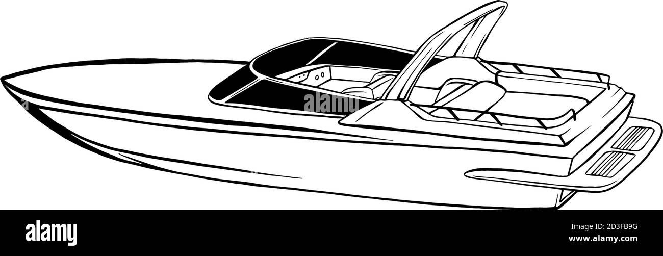 motoscafo veloce. Motoscafo, trasporto in acqua, soccorritore. Può essere utilizzato per argomenti come turismo, vacanza, nave Illustrazione Vettoriale