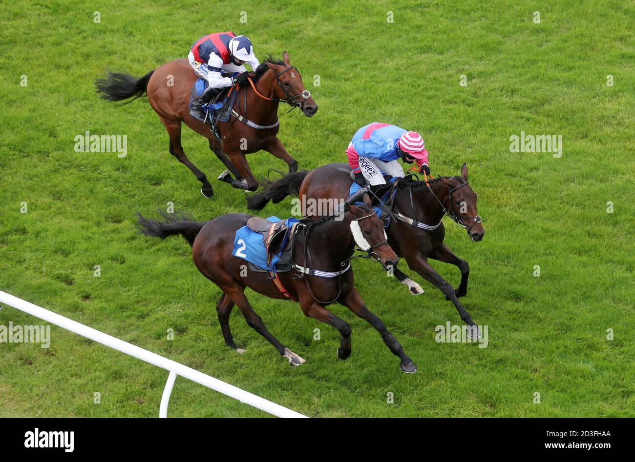 Espalion guidato da Rex Dingle (in alto a destra) vince l'Exeter Racecourse Season Opener Conditional Jockeys'handicap hurdle all'Exeter Racecourse. Foto Stock