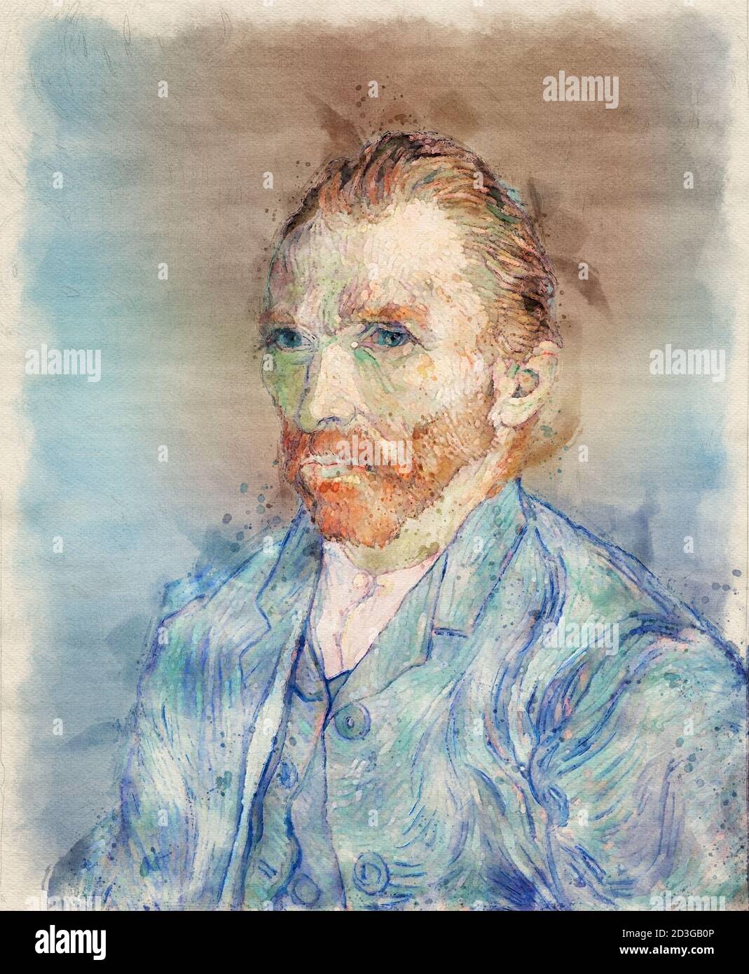 Van Gogh - autoritratto. Ridisegna con un acquerello. Foto Stock