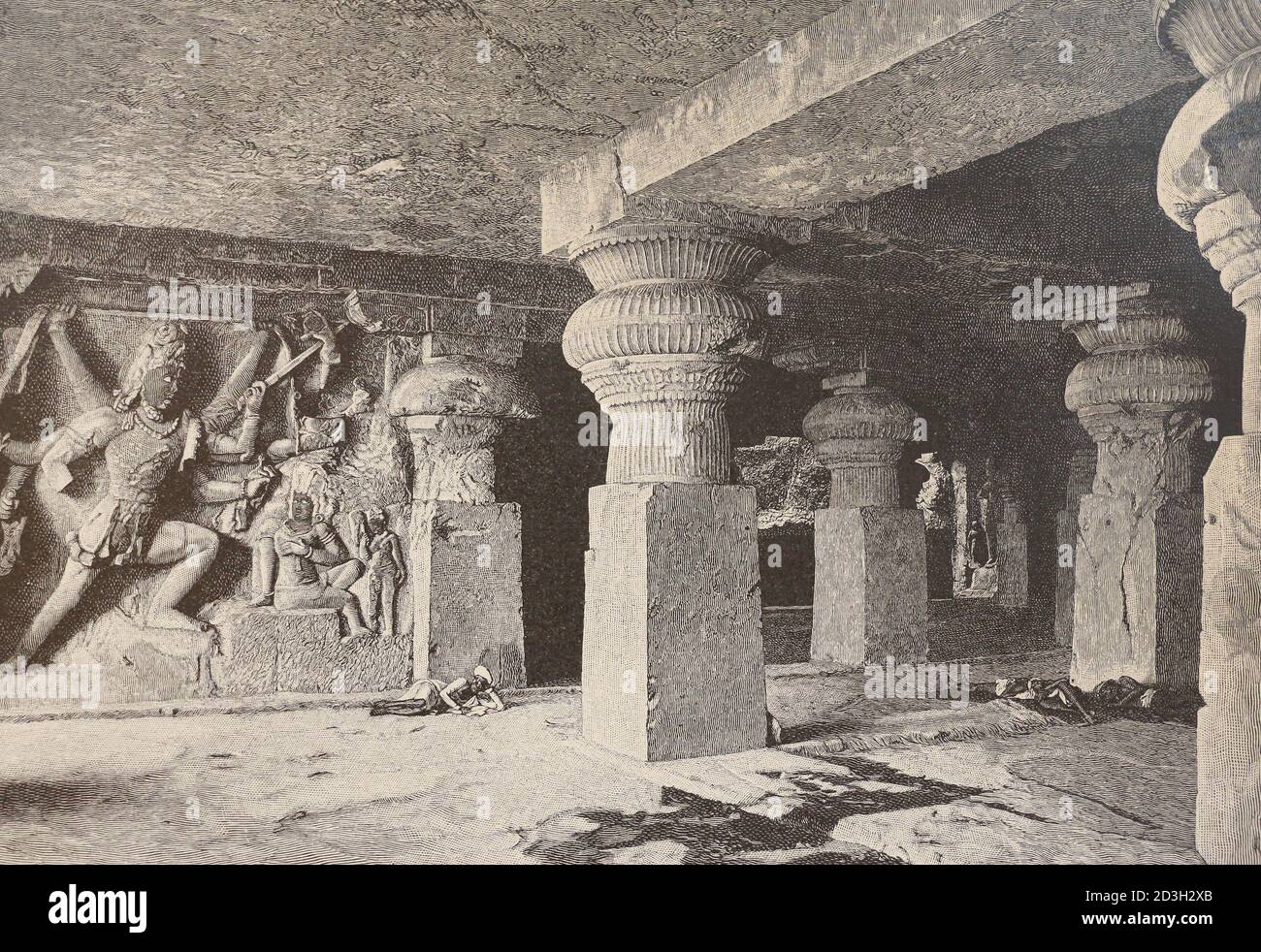 Arrabbiato Shiva. incisione del xix secolo. Foto Stock