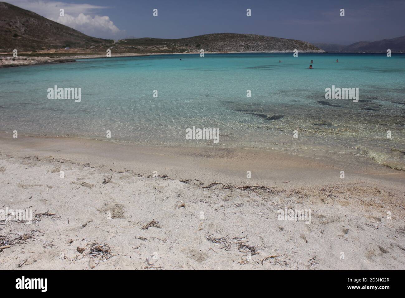 Spiaggia di Lefki nell'isola di Elafonisos nel Peloponneso meridionale, Grecia Foto Stock