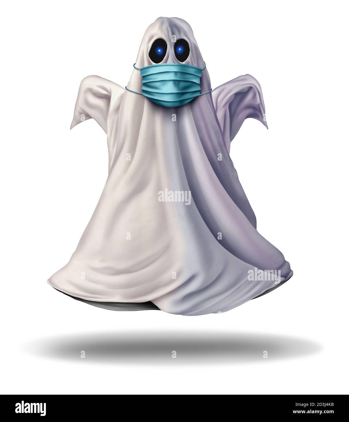 Ghost indossa un concetto di maschera facciale come simbolo di stagione di festa di Halloween per la salute e la prevenzione delle malattie sanitarie come attrezzatura medica prevenzione. Foto Stock