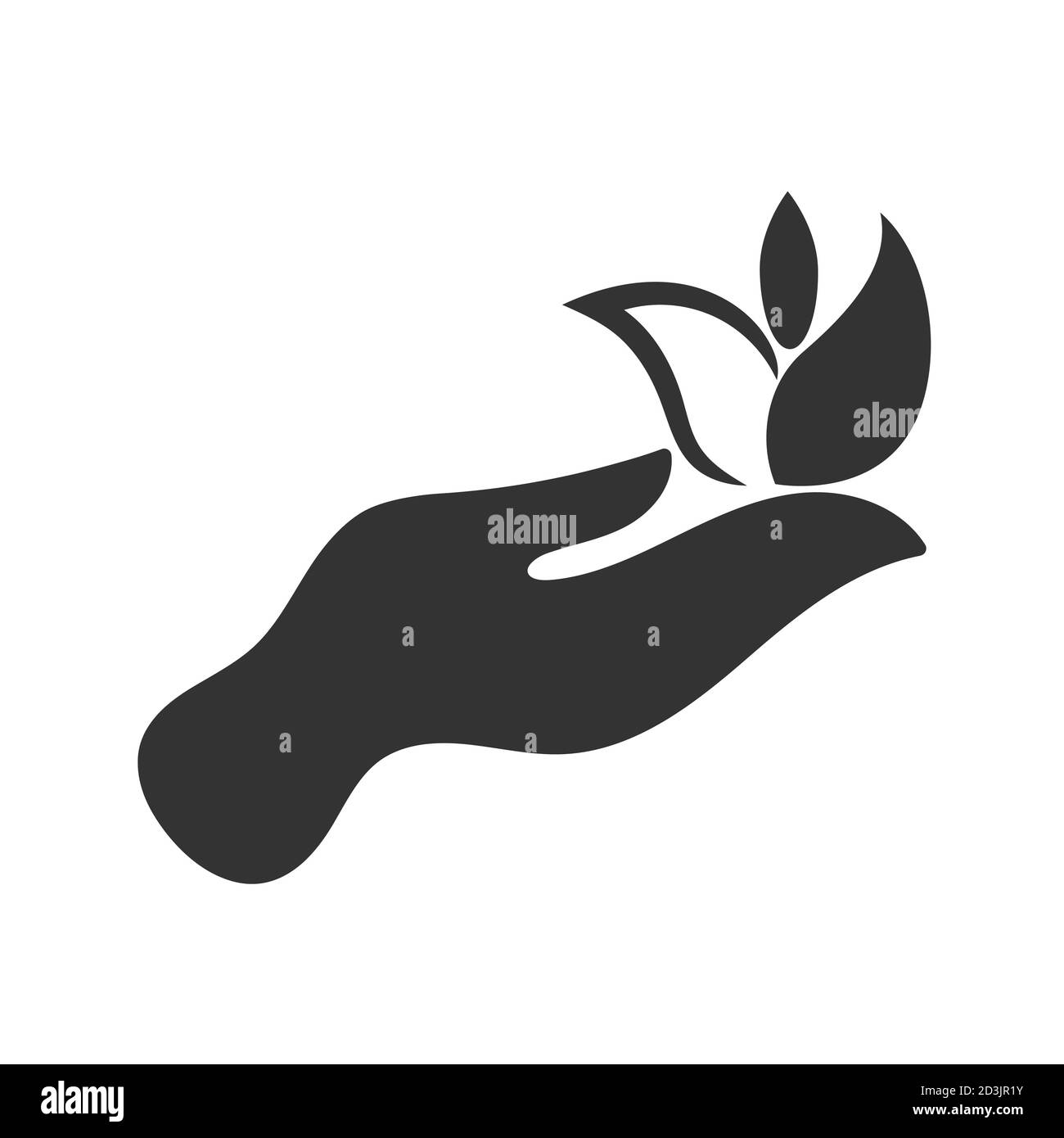 Nuova pianta di primavera in mano icona, colore nero, sfondo bianco. Concetto di problema ecologico Illustrazione Vettoriale