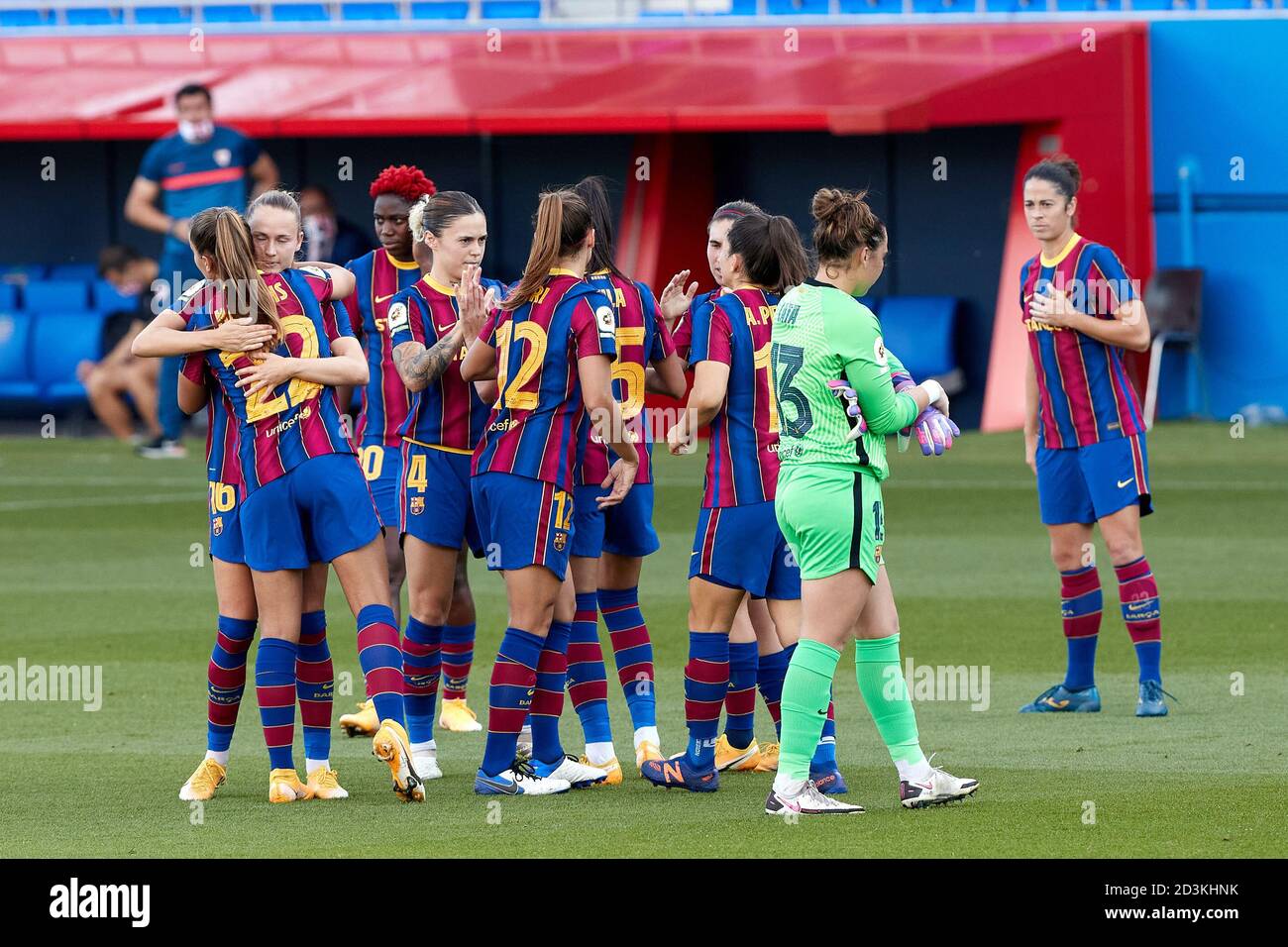 Barcellona, Spagna. 8 Ott 2020. Giocatori del FC Barcelona durante la finale 1/2 della Coppa de la Reina 19/20 tra la squadra femminile del FC Barcelona e la squadra femminile del Sevilla FC allo stadio Johan Cruyff il 08 ottobre 2020 a Barcellona, Spagna. Credit: David Ramirez/DAX/ZUMA Wire/Alamy Live News Foto Stock