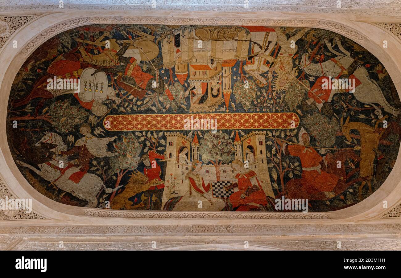 Soffitto all'interno dell'Alhambra di Granada, Spagna Foto Stock