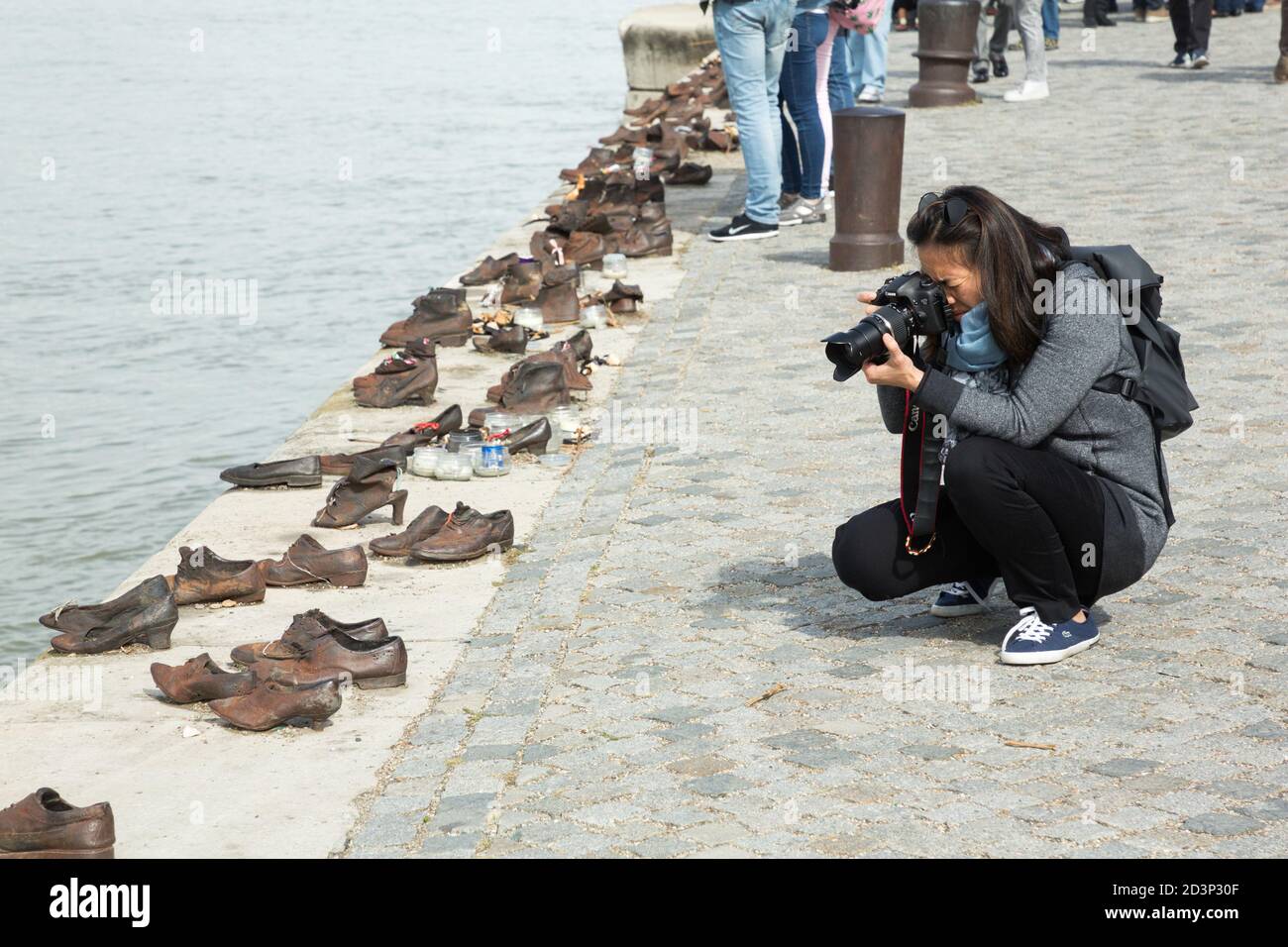 Scarpe sul memoriale della Banca del Danubio a Buspest, Ungheria Foto Stock