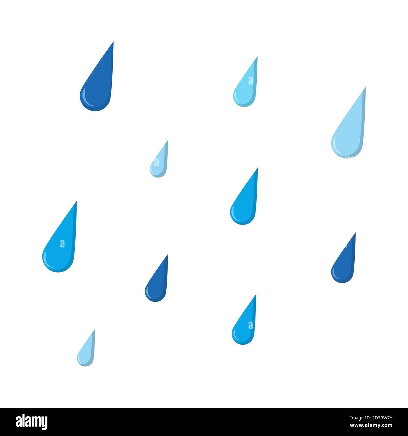 Immagine cartone animato pioggia isolato su bianco. Gocce d'acqua blu che cadono. Ritaglio modello raindrop. Eps10 vettoriale con gocce di pioggia autunnale. Autunnale w Illustrazione Vettoriale