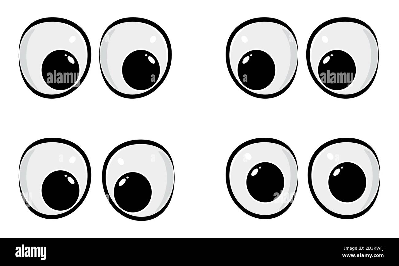 Gli occhi fumetti sono isolati su bianco. Elemento illustrativo di clipart per animali fumetti o viso umano. Immagine dell'espressione facciale del bulbo oculare. Occhio felice Illustrazione Vettoriale