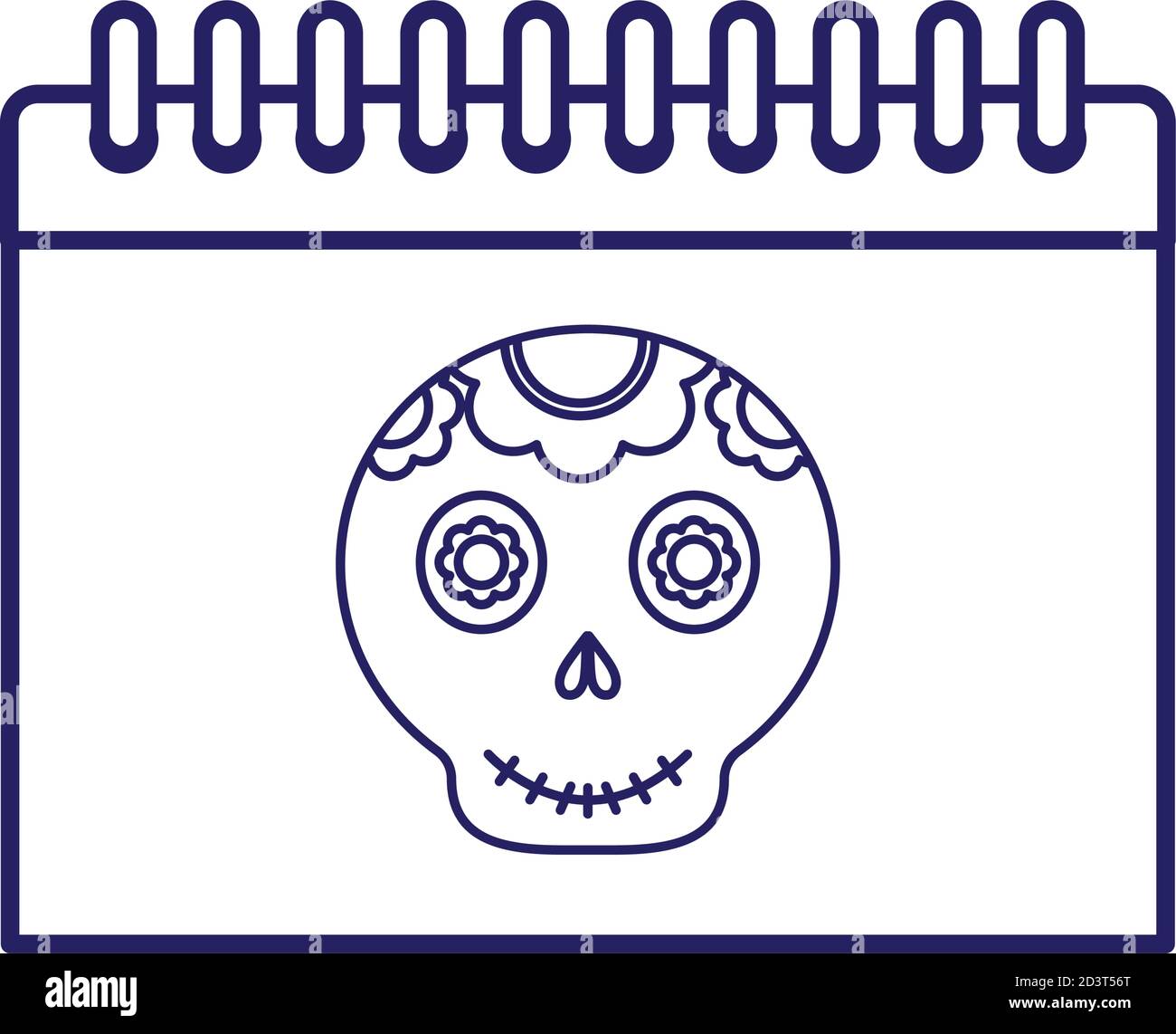cranio messicano in design vettoriale a icone stile linea calendario Illustrazione Vettoriale