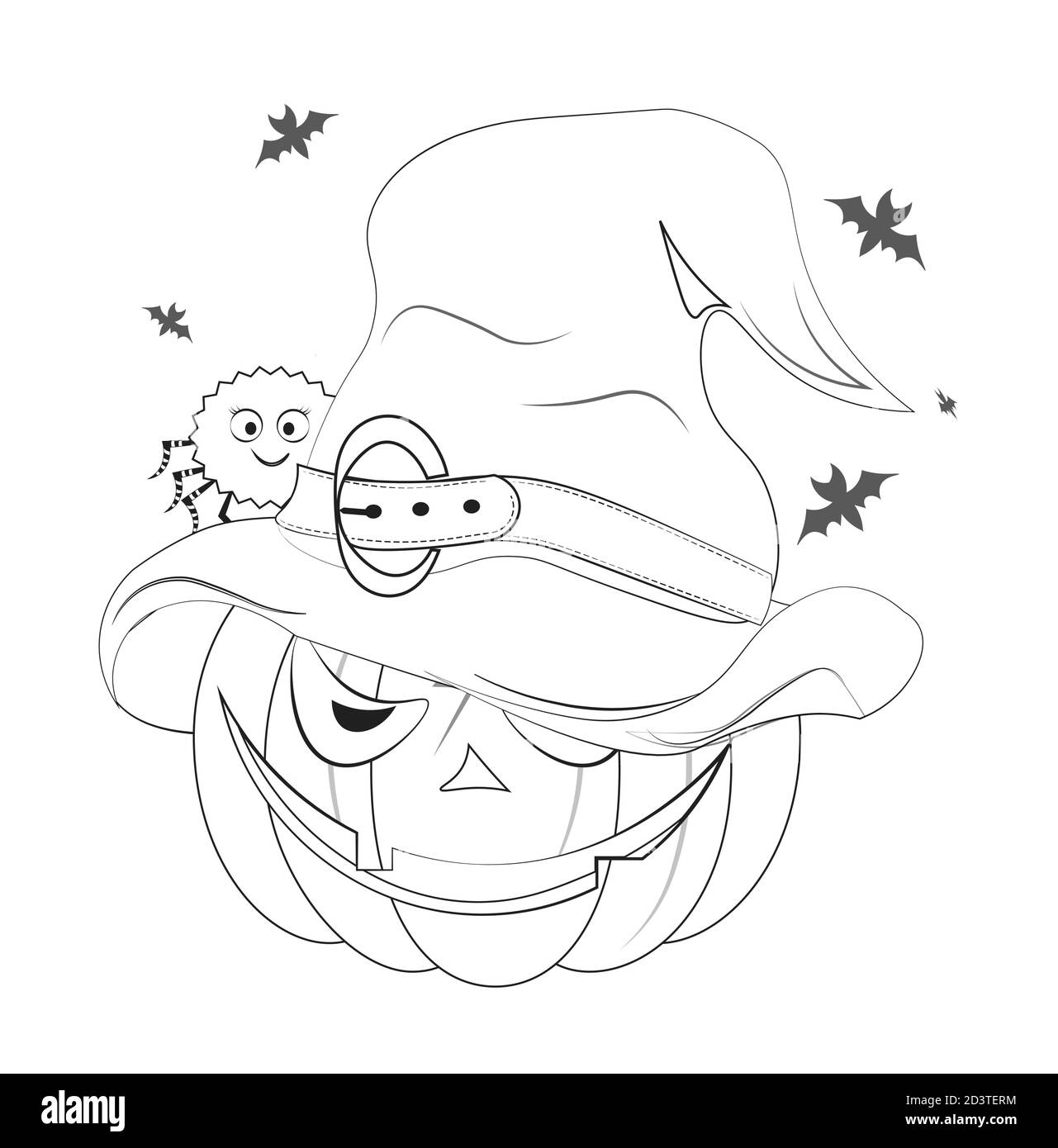 Libro da colorare zucca di Halloween in cappello di strega e ragno su  sfondo pipistrelli. Stile disegno a mano, per t-shirt indossare moda stampa  design, gree Immagine e Vettoriale - Alamy