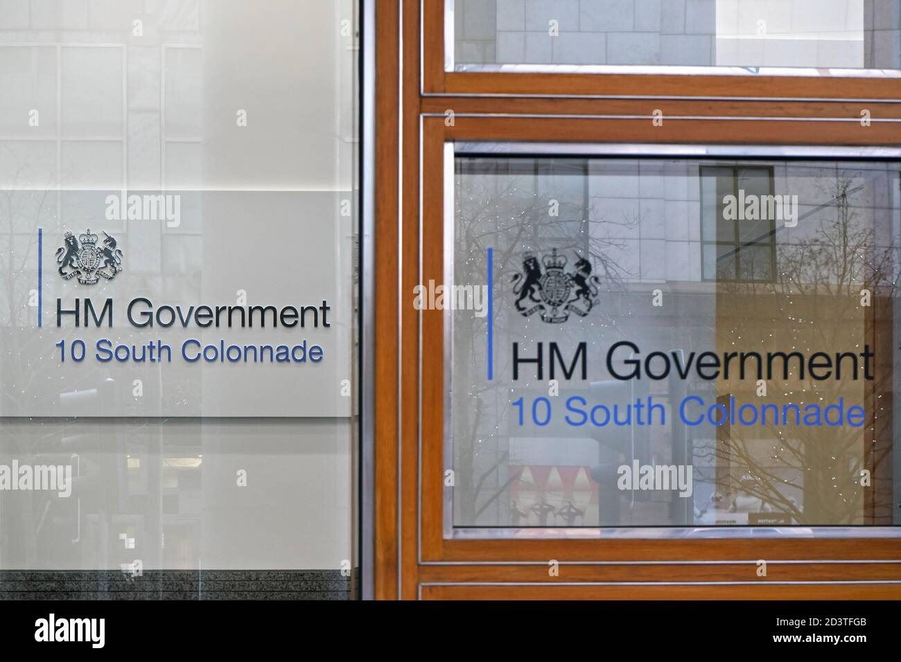 Londra, Regno Unito - 03 febbraio 2019: Firma del Governo HM presso i loro uffici al 10 South Colonnade. Il governo di sua Maestà, è l'admini centrale Foto Stock