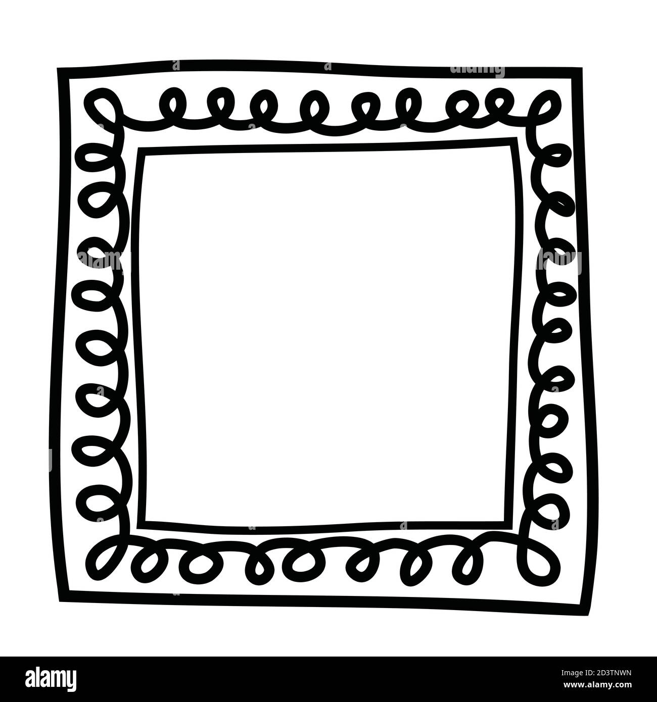 Cornice quadrata disegnata a mano con ricci. Elemento di design bianco e  nero per decorazione. Semplice bordo doodle spazio di copia incolore  Immagine e Vettoriale - Alamy