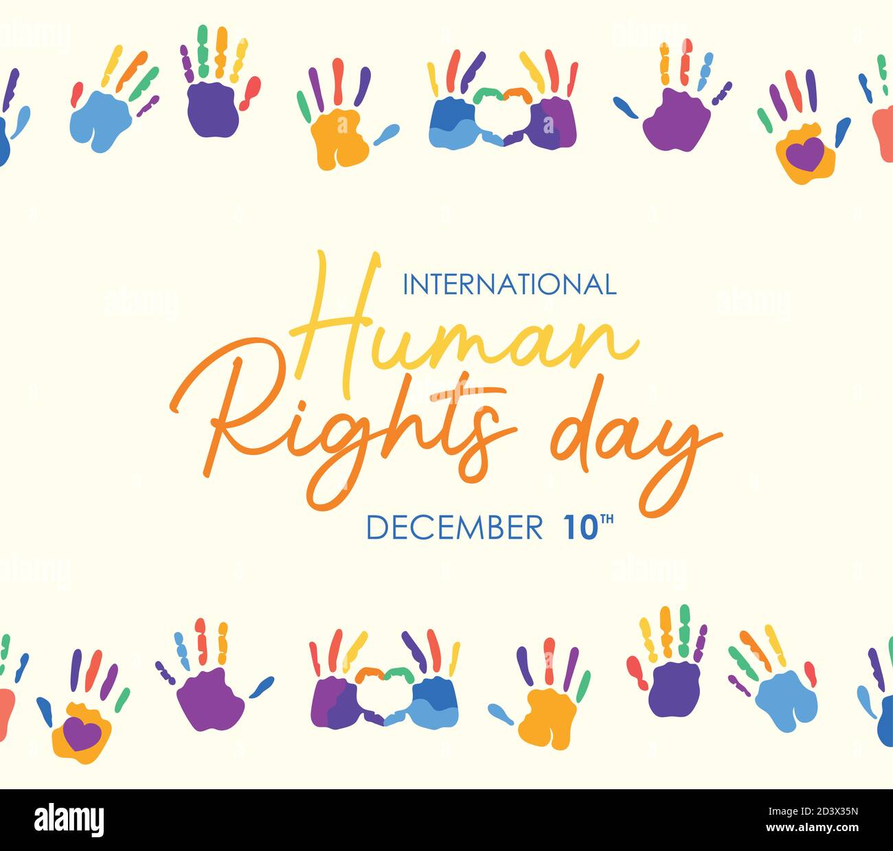 i diritti umani internazionali e le mani colorate stampano il disegno vettoriale Illustrazione Vettoriale