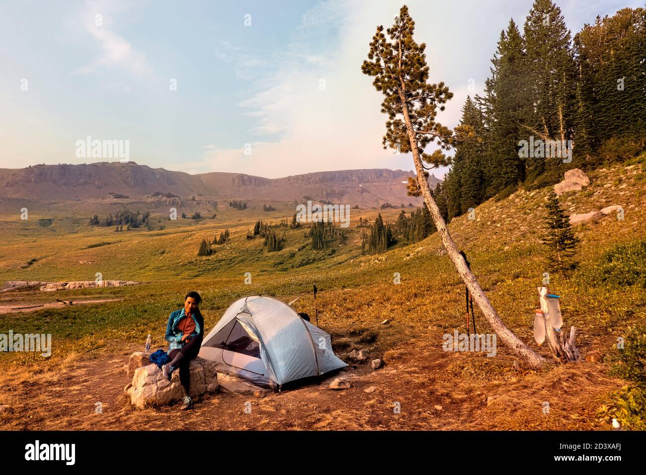 Camping sul Teton Crest Trail, Grand Teton National Park, Wyoming, Stati Uniti Foto Stock
