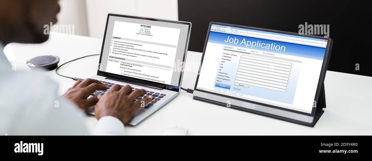 Curriculum o CV di posti vacanti dei dipendenti afroamericani prima del colloquio Foto Stock