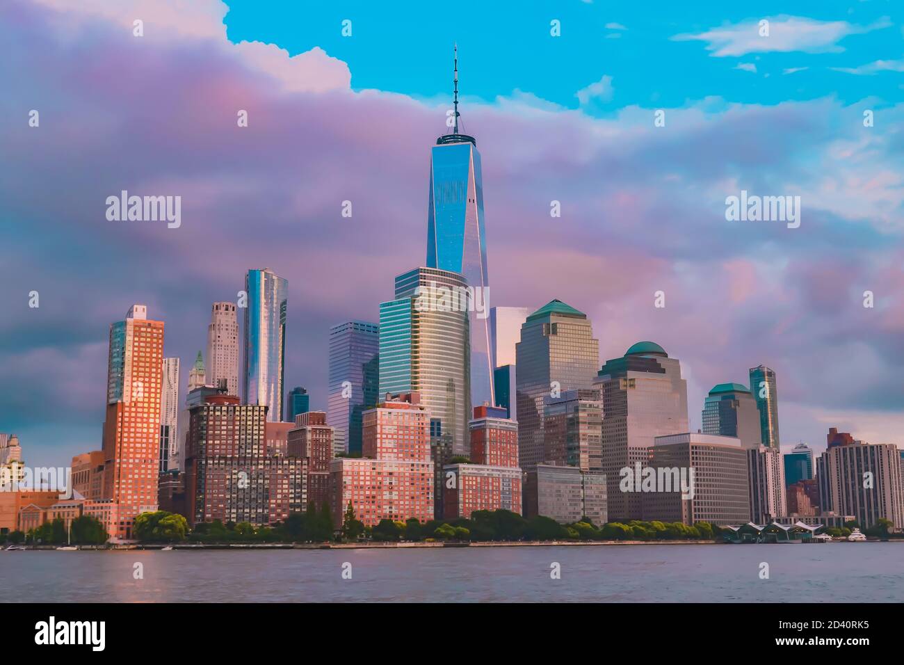 Paesaggio urbano di New York City in vivace stile anime colorato Foto Stock