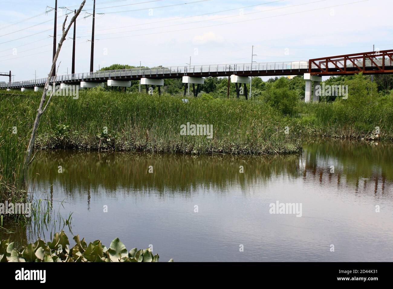 Vista della i-95 dal Russell W. Peterson Urban Wildlife Refuge a Wilmington, Delaware Foto Stock