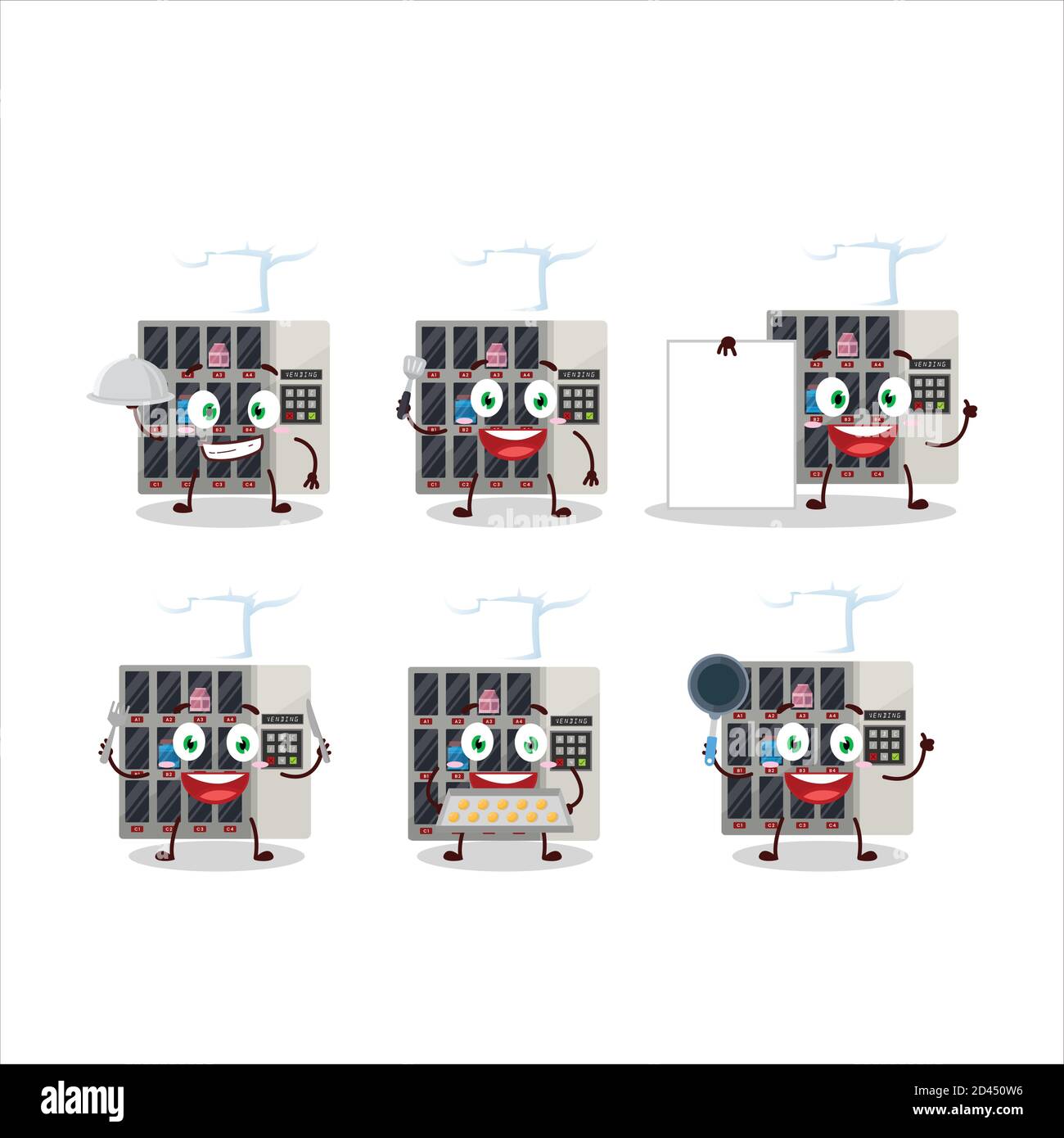 Personaggio cartoon di tra noi distributore automatico con vari chef emoticon Illustrazione Vettoriale