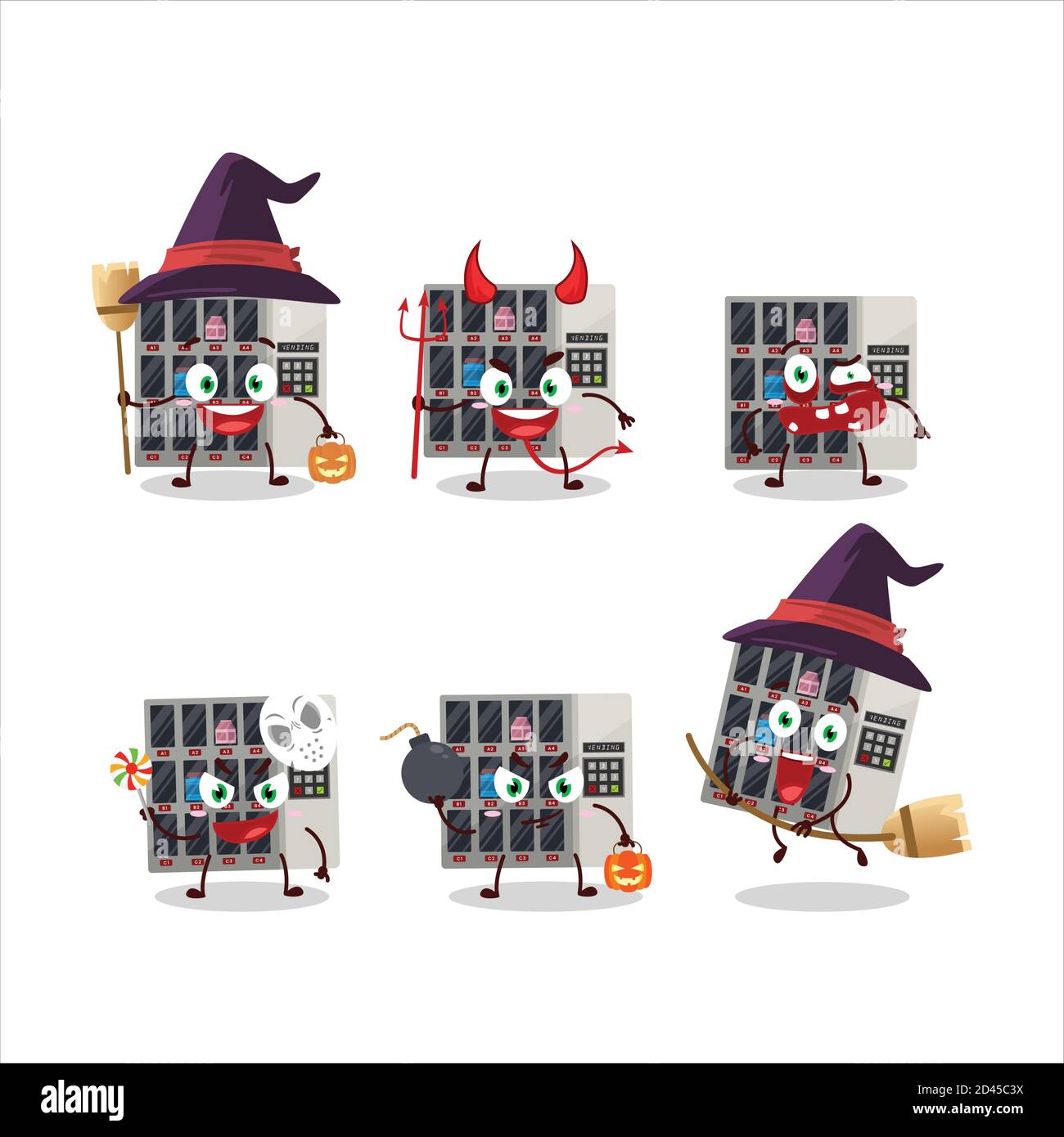 Emoticon di espressione di Halloween con il carattere cartoon di Among US vending macchina Illustrazione Vettoriale