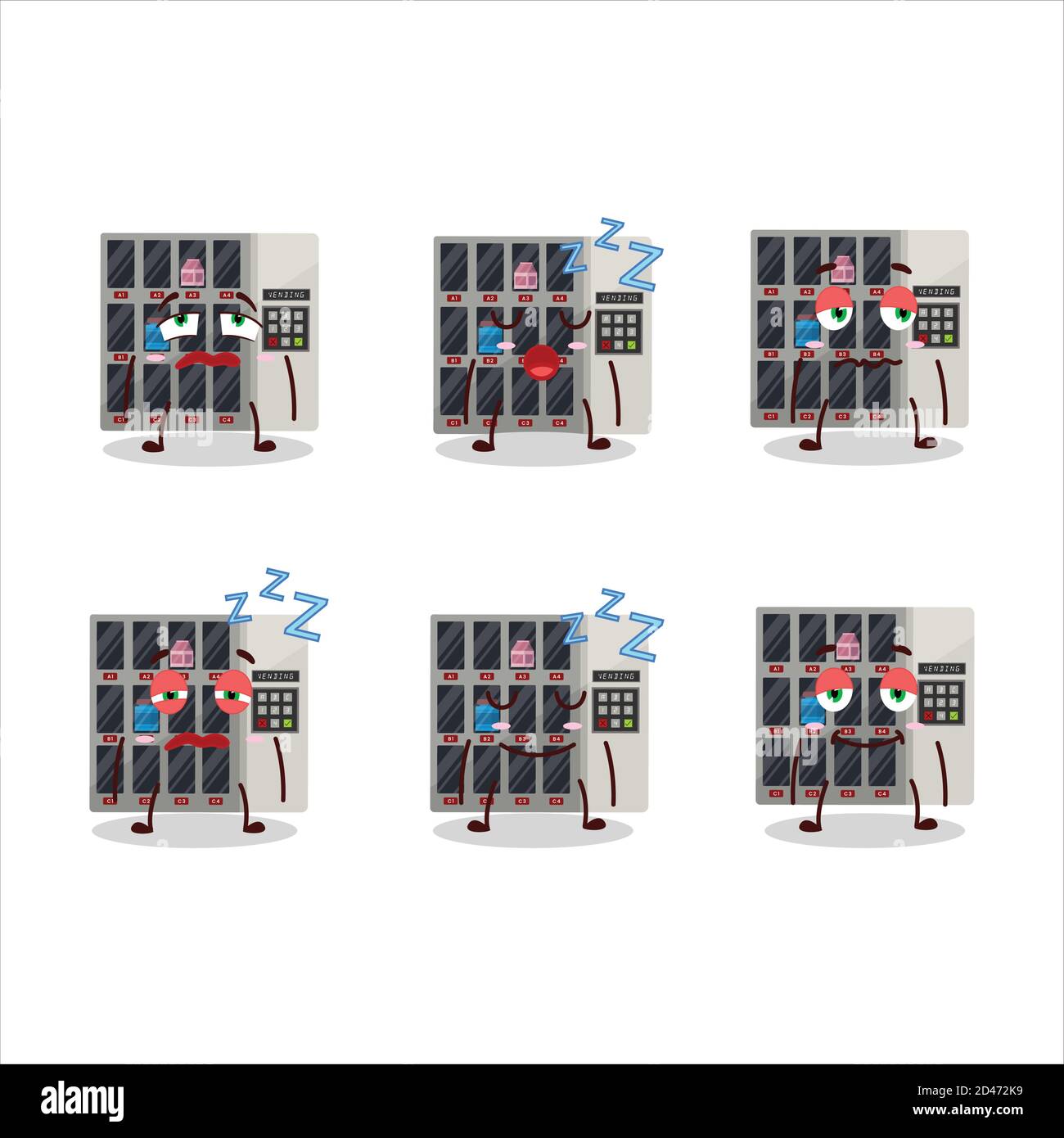 Carattere cartoon di tra noi distributore automatico con espressione sonnolenta Illustrazione Vettoriale