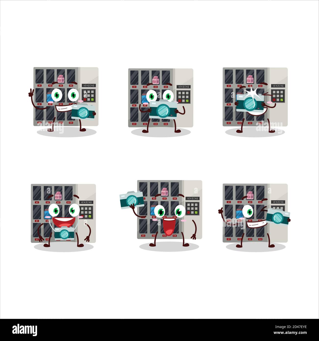 Fotografo professione emoticon con tra noi distributore automatico cartoon carattere Illustrazione Vettoriale