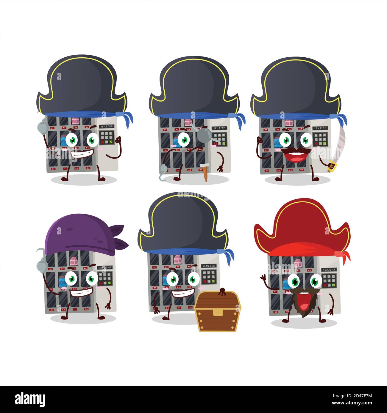 Personaggio cartoon di tra noi distributore automatico con vari pirati emoticon Illustrazione Vettoriale
