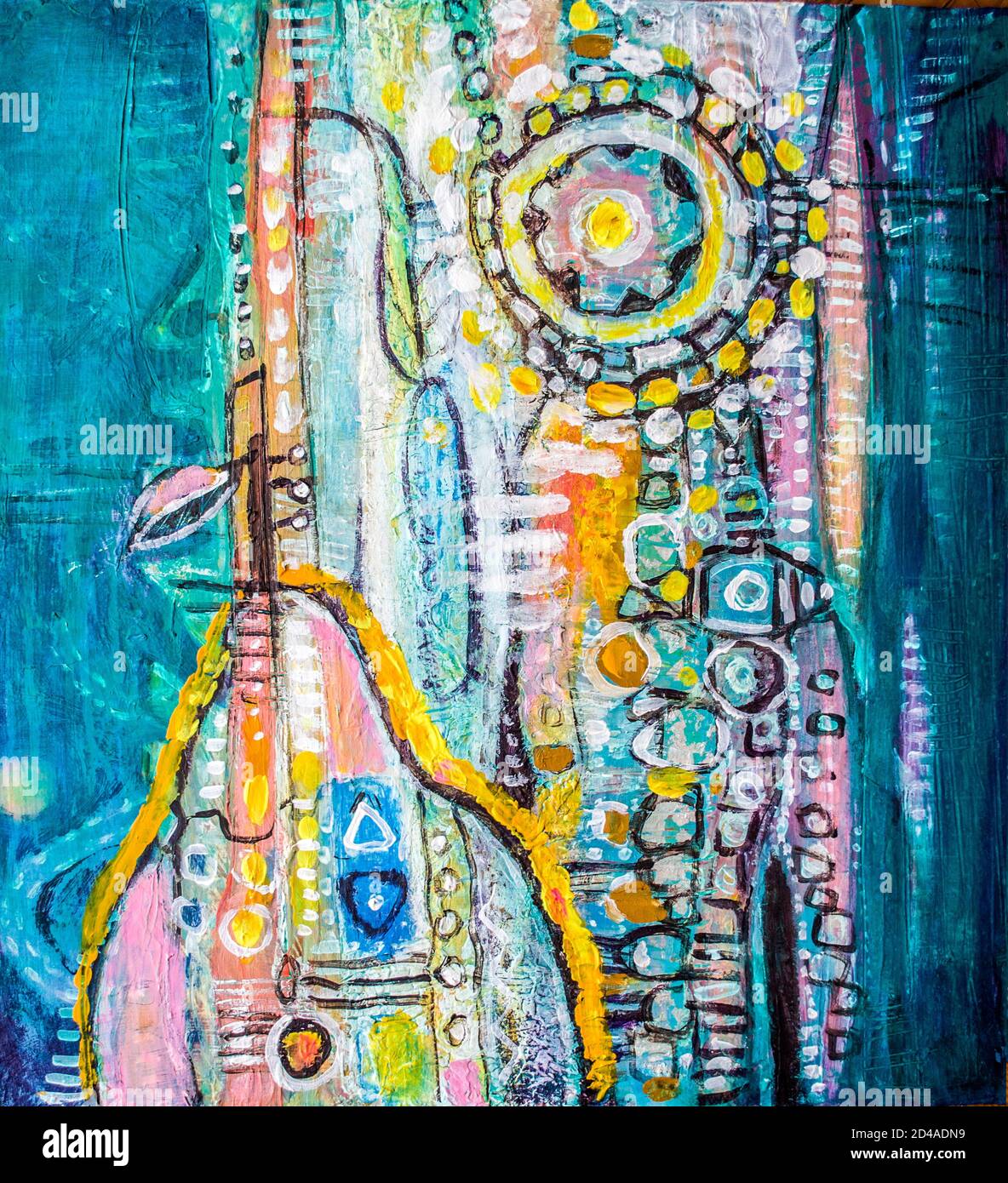 Disegnata a mano di pittura acrilica. L'arte astratta sfondo. Pittura Acrilica su tela di canapa. Colore e struttura. Frammento di opere d'arte. Pennellate di vernice. Ar moderno Foto Stock