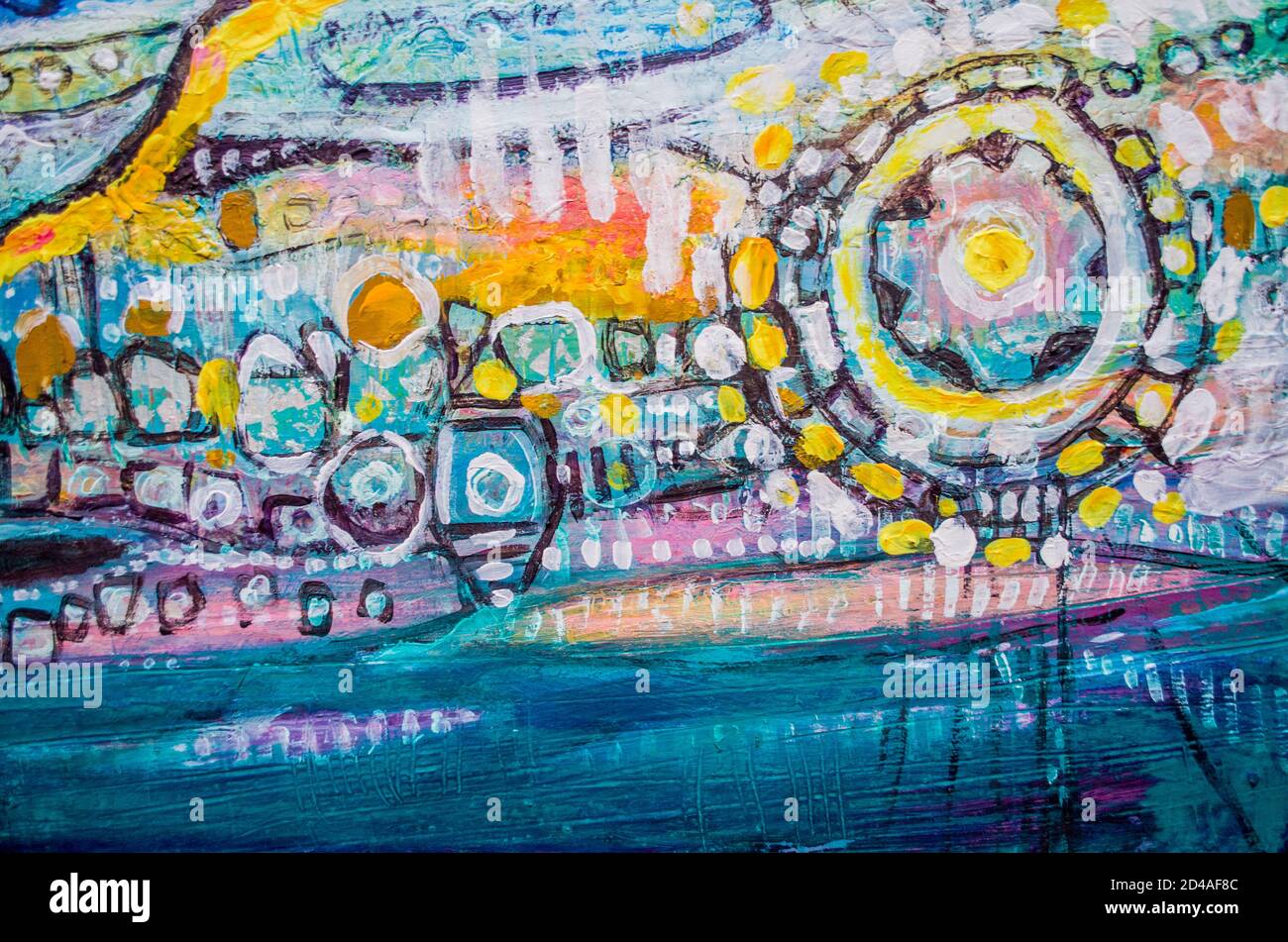 Disegnata a mano di pittura acrilica. L'arte astratta sfondo. Pittura Acrilica su tela di canapa. Colore e struttura. Frammento di opere d'arte. Pennellate di vernice. Ar moderno Foto Stock