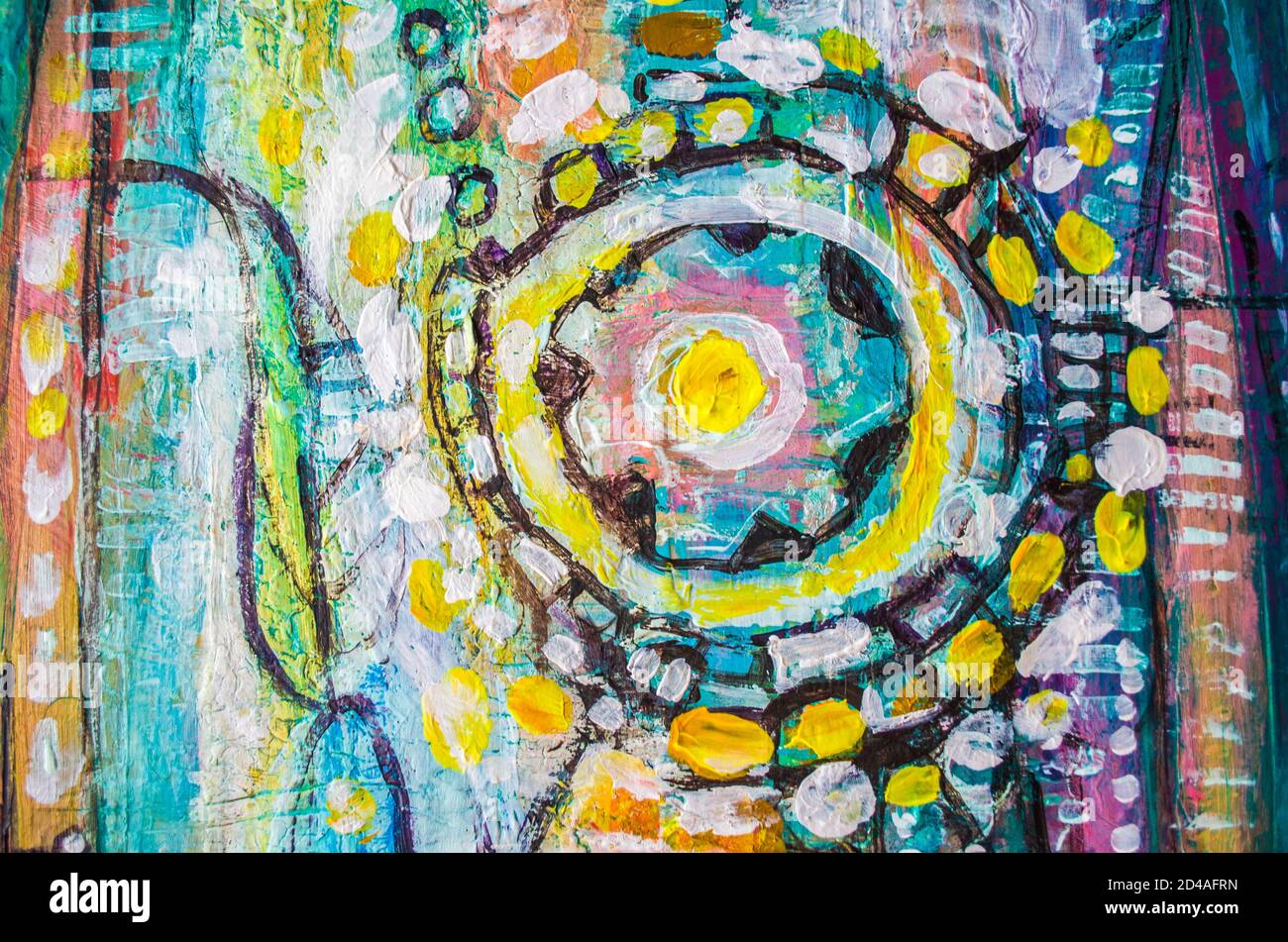 Disegnata a mano di pittura acrilica. L'arte astratta sfondo. Pittura Acrilica su tela di canapa. Colore e struttura. Frammento di opere d'arte. Pennellate di vernice. Ar moderno Foto Stock