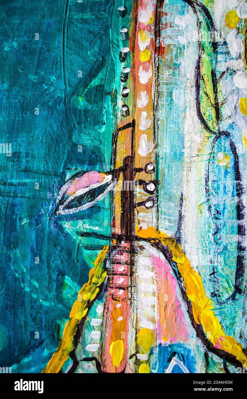 Disegnata a mano di pittura acrilica. L'arte astratta sfondo. Pittura Acrilica su tela di canapa. Colore e struttura. Frammento di opere d'arte. Pennellate di vernice. Ar moderno Foto Stock