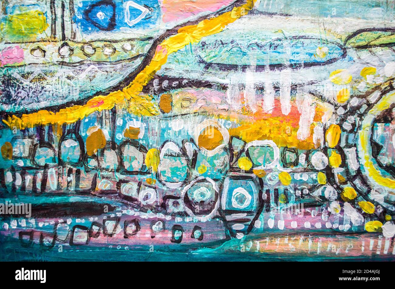 Disegnata a mano di pittura acrilica. L'arte astratta sfondo. Pittura Acrilica su tela di canapa. Colore e struttura. Frammento di opere d'arte. Pennellate di vernice. Ar moderno Foto Stock