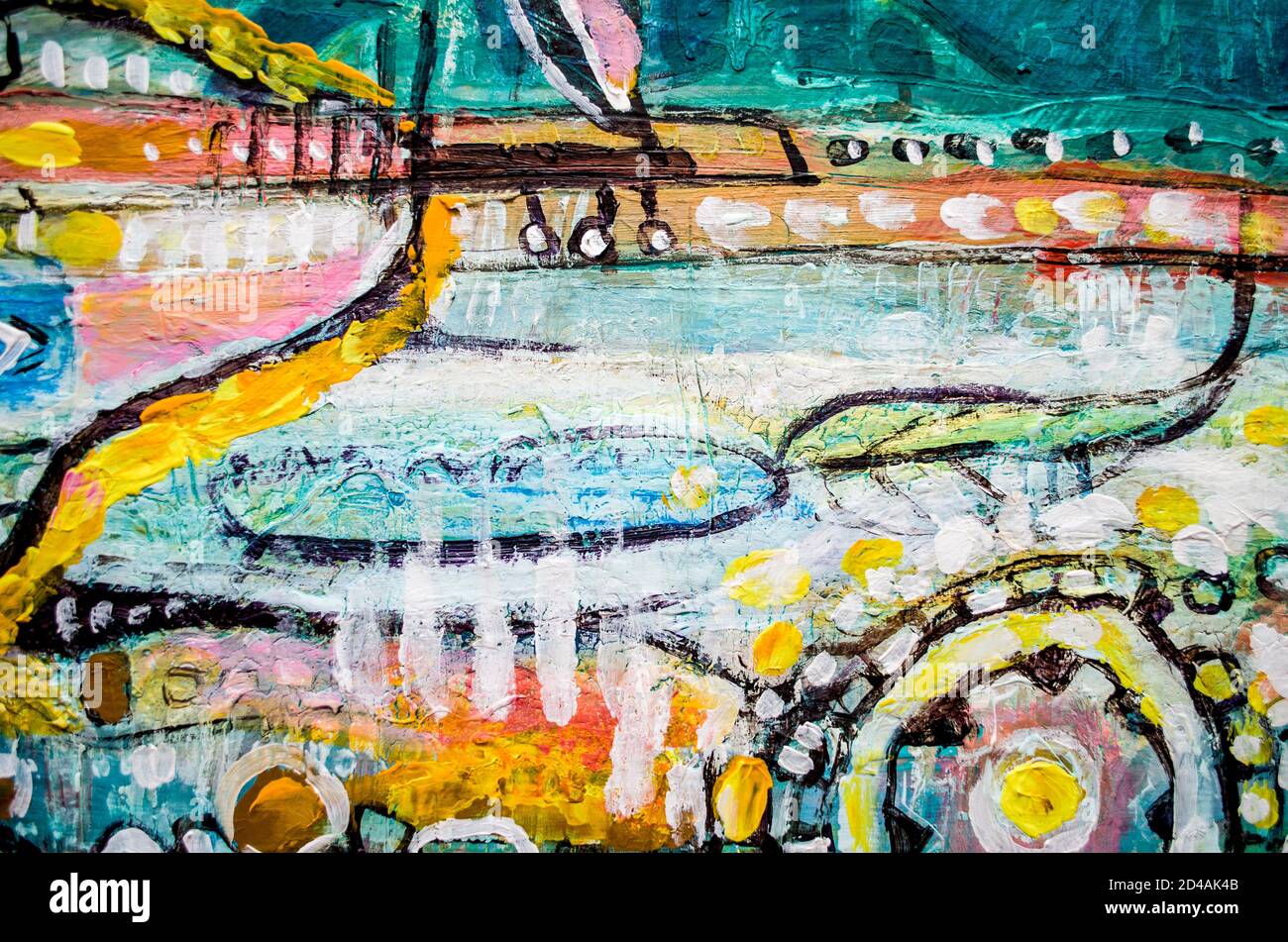 Disegnata a mano di pittura acrilica. L'arte astratta sfondo. Pittura Acrilica su tela di canapa. Colore e struttura. Frammento di opere d'arte. Pennellate di vernice. Ar moderno Foto Stock