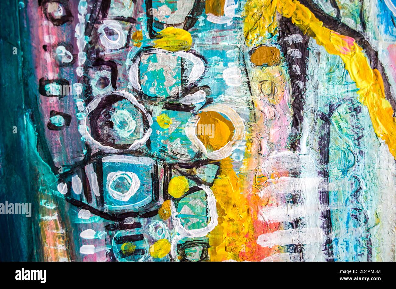 Disegnata a mano di pittura acrilica. L'arte astratta sfondo. Pittura Acrilica su tela di canapa. Colore e struttura. Frammento di opere d'arte. Pennellate di vernice. Ar moderno Foto Stock