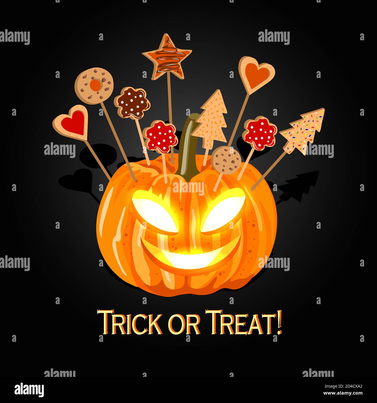 Zucca di Halloween con biscotti per i bambini. Illustrazione Vettoriale