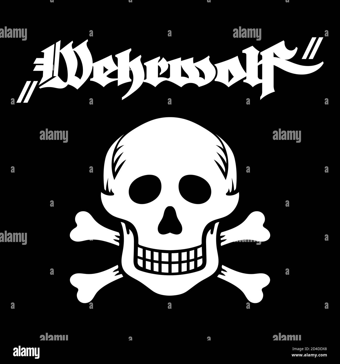 Cranio e ossa e iscrizione in tedesco Wehrwolf - Werewolf in inglese. Insegne militari della Germania nella prima e seconda guerra mondiale Illustrazione Vettoriale