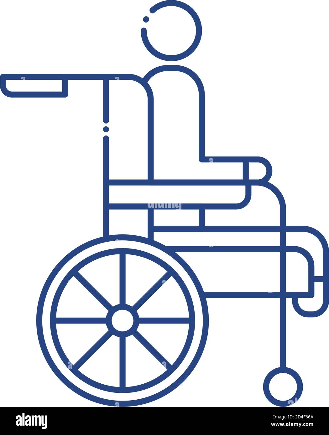 sedia a rotelle con disegno vettoriale con icona stile linea per persone disabili Illustrazione Vettoriale