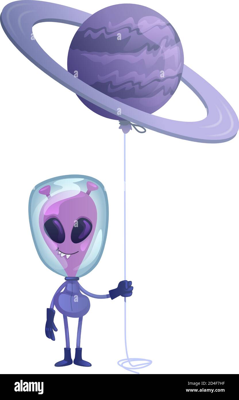 Alieno con planet fumetto piatto illustrazione vettoriale Illustrazione Vettoriale