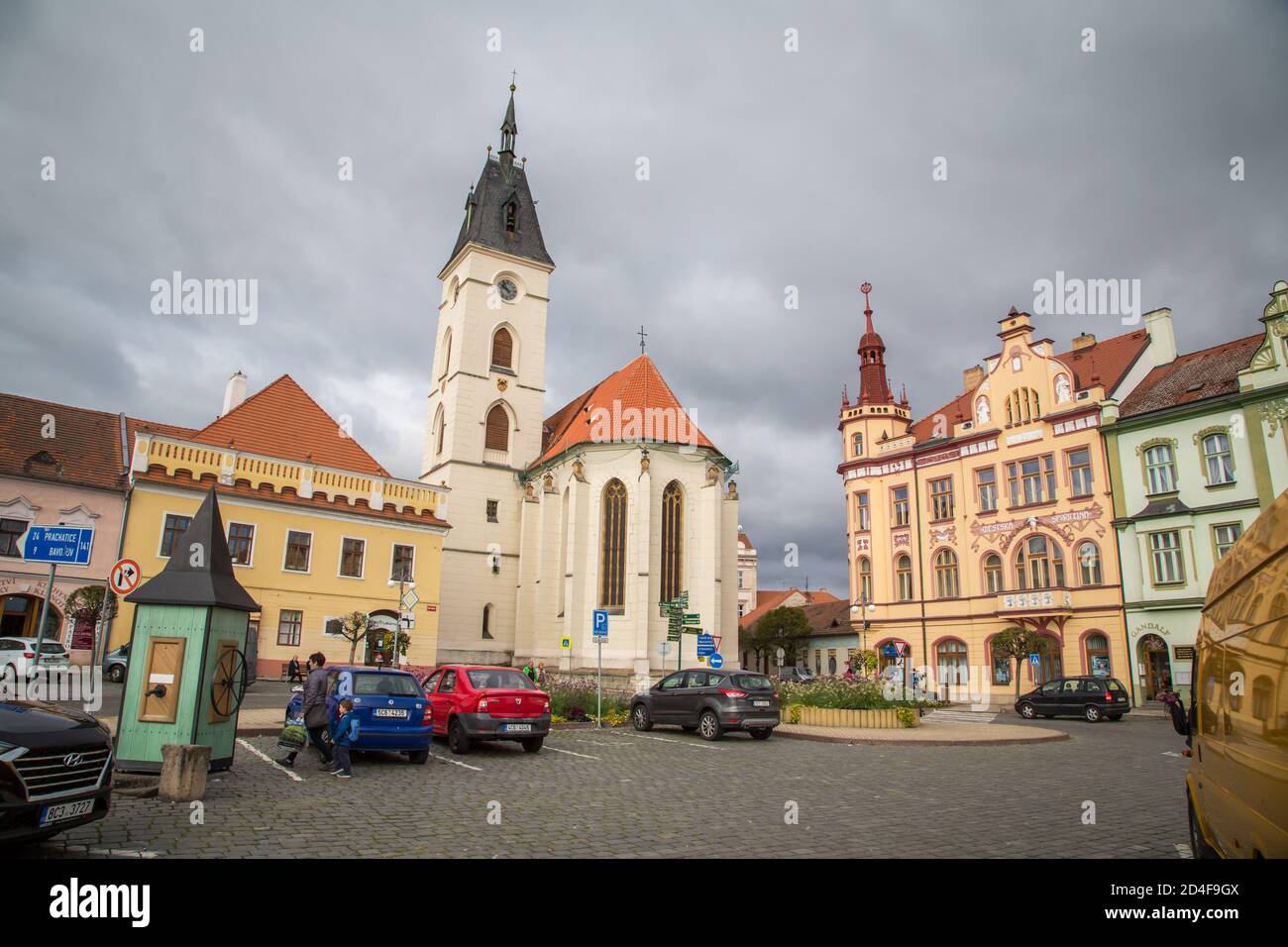 Piazza della città di Vodnany, Repubblica Ceca Foto Stock