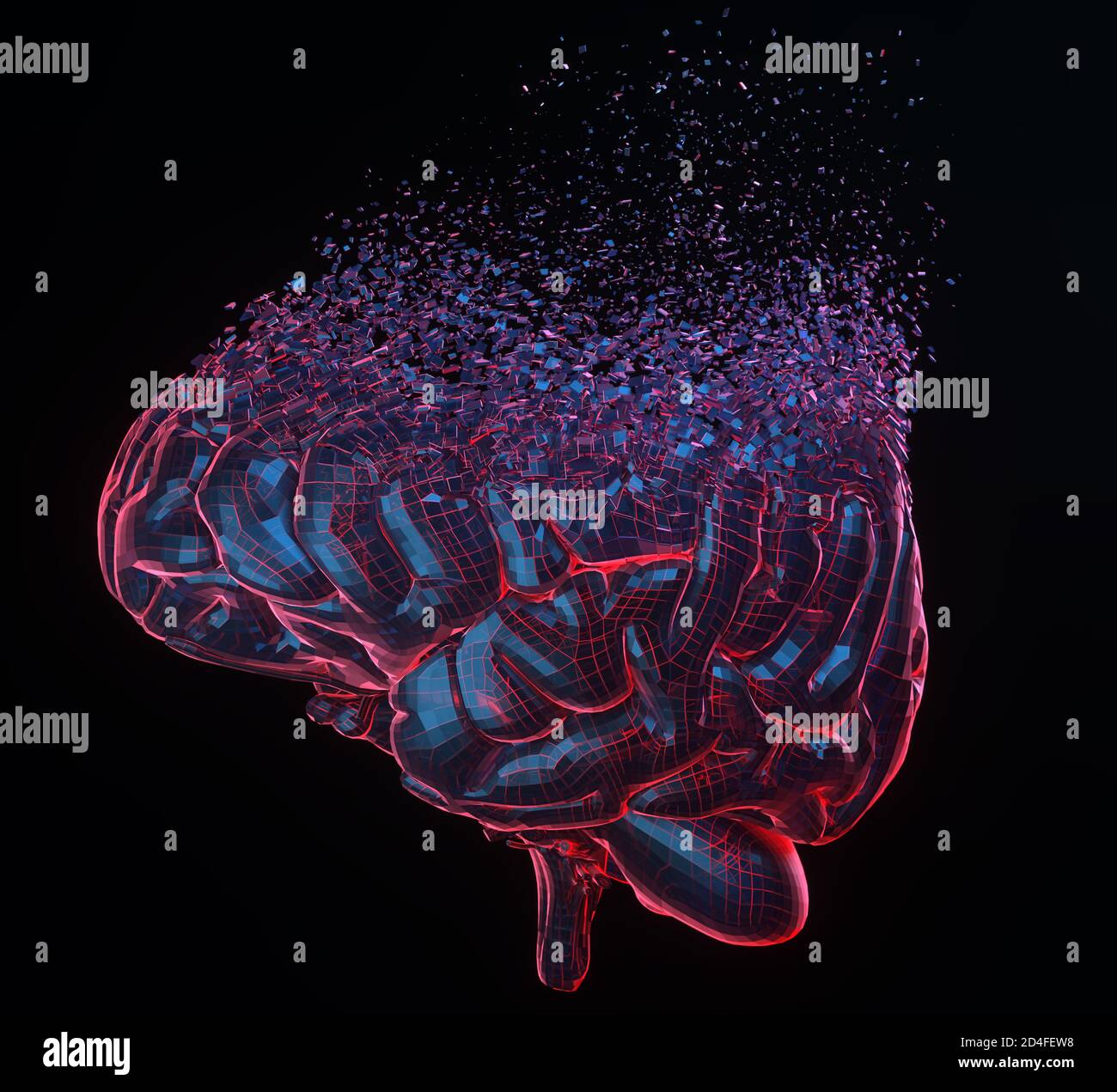 Cervello umano che esplodono su sfondo nero. 3D illustrazione Foto Stock