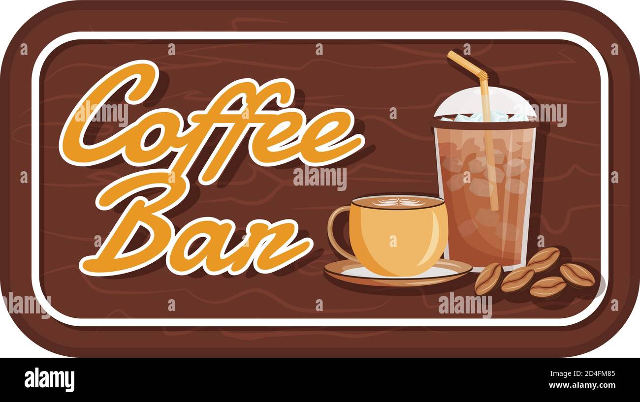 Etichetta vettoriale a colori piatta della barra del caffè Illustrazione Vettoriale