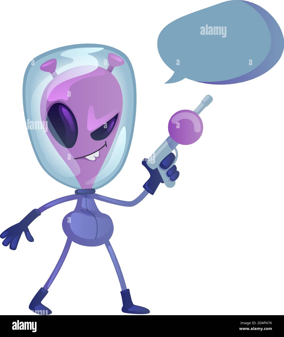 Alieno con arma piatta cartoon illustrazione vettoriale Illustrazione Vettoriale
