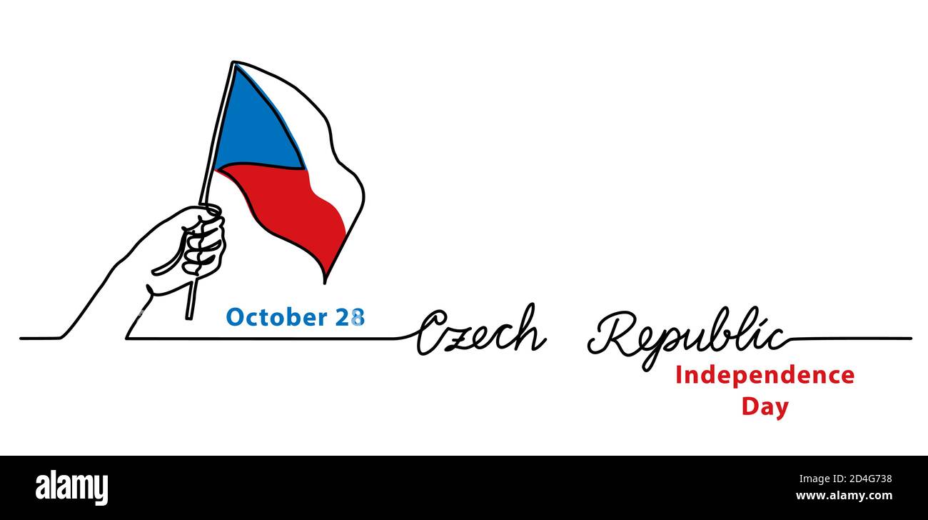 Czech Republic Independence Day vettore minimalista banner web, bordo, sfondo. Bandiera tricolore e schizzo semplice del vettore a mano. Linea singola ART con Illustrazione Vettoriale