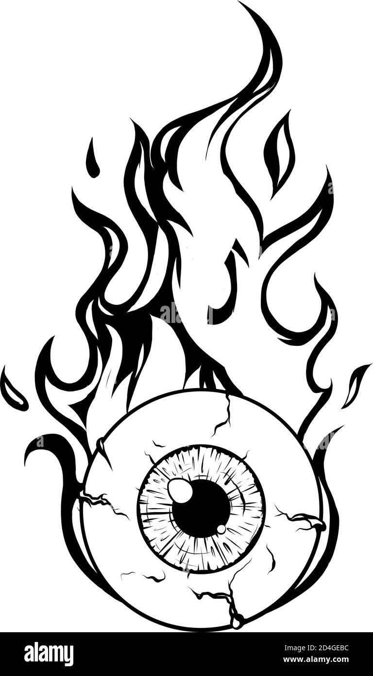 Bulbo oculare sul fuoco - UN fumetto illustrazione di un Eyeball con fiamme che vengono fuori di esso. Vettore Illustrazione Vettoriale