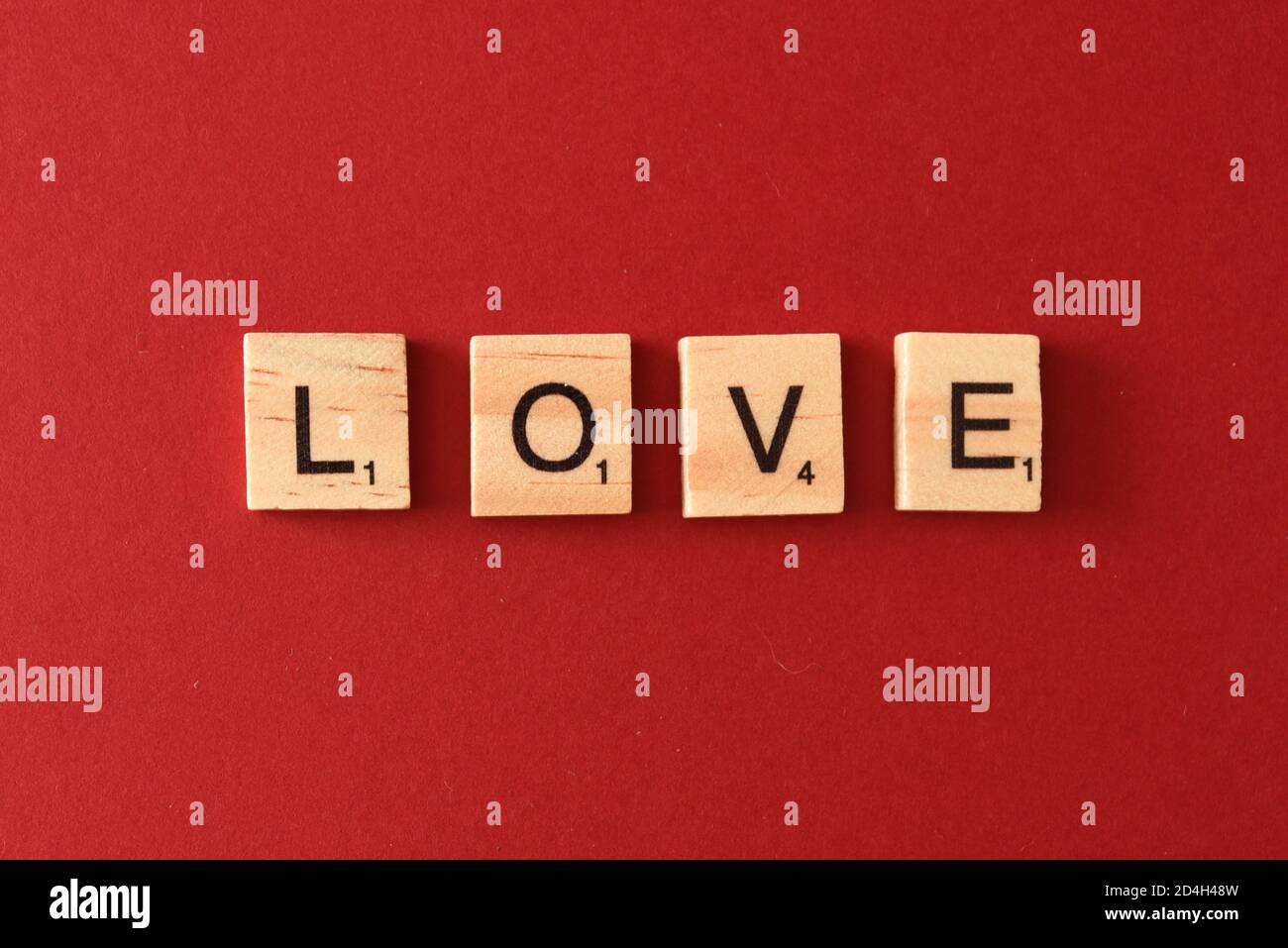 Farro d'amore usando le mattonelle di stile di scrabble Foto Stock