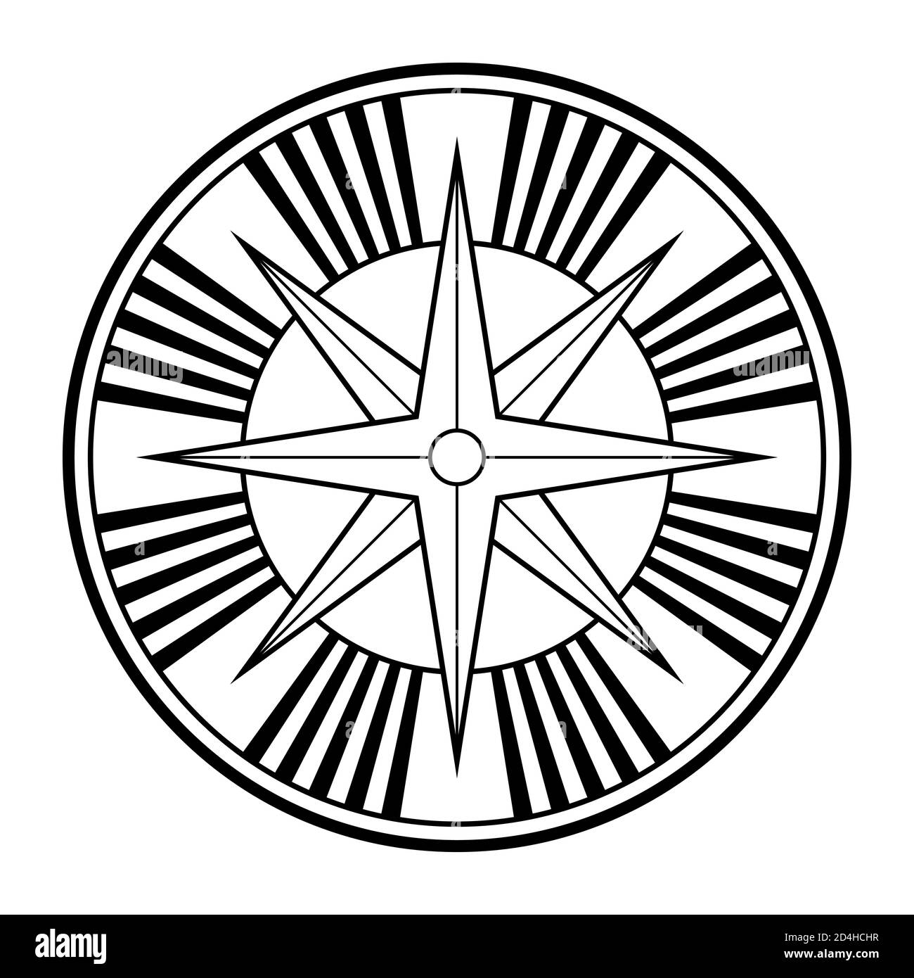 Simbolo geometrico astratto. Segno geometrico con forme geometriche. Isolato su sfondo bianco. Forme lineari nere. Modello di design del logo della bussola. Illustrazione Vettoriale